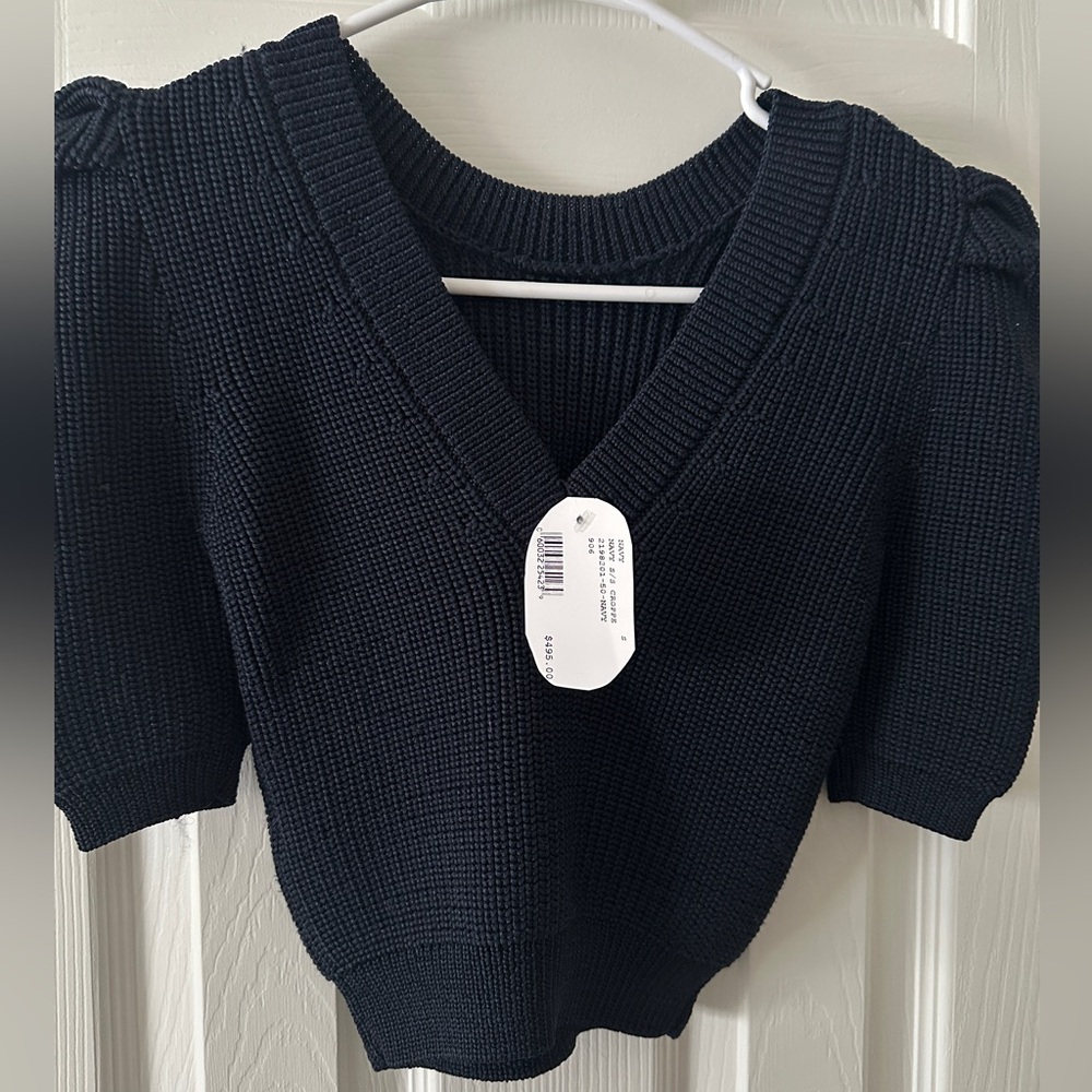 NWT Intermix Size Small Navy Blue V Neck Sweater MSRP $495.00